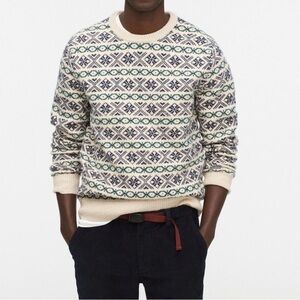 J.Crew  Men’s Large Fair Isle Lambswool Crewneck Sweater Sesame 100% Wool preppy